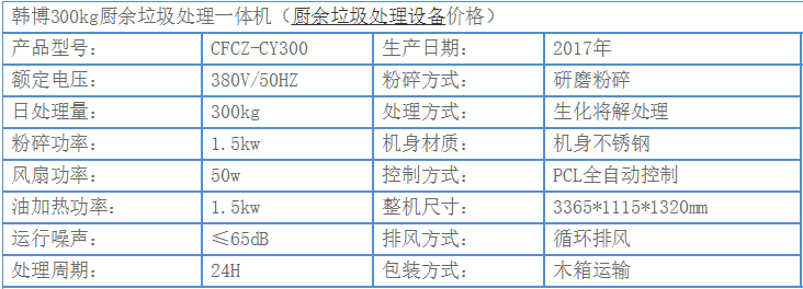 300kg廚余垃圾處理設(shè)備